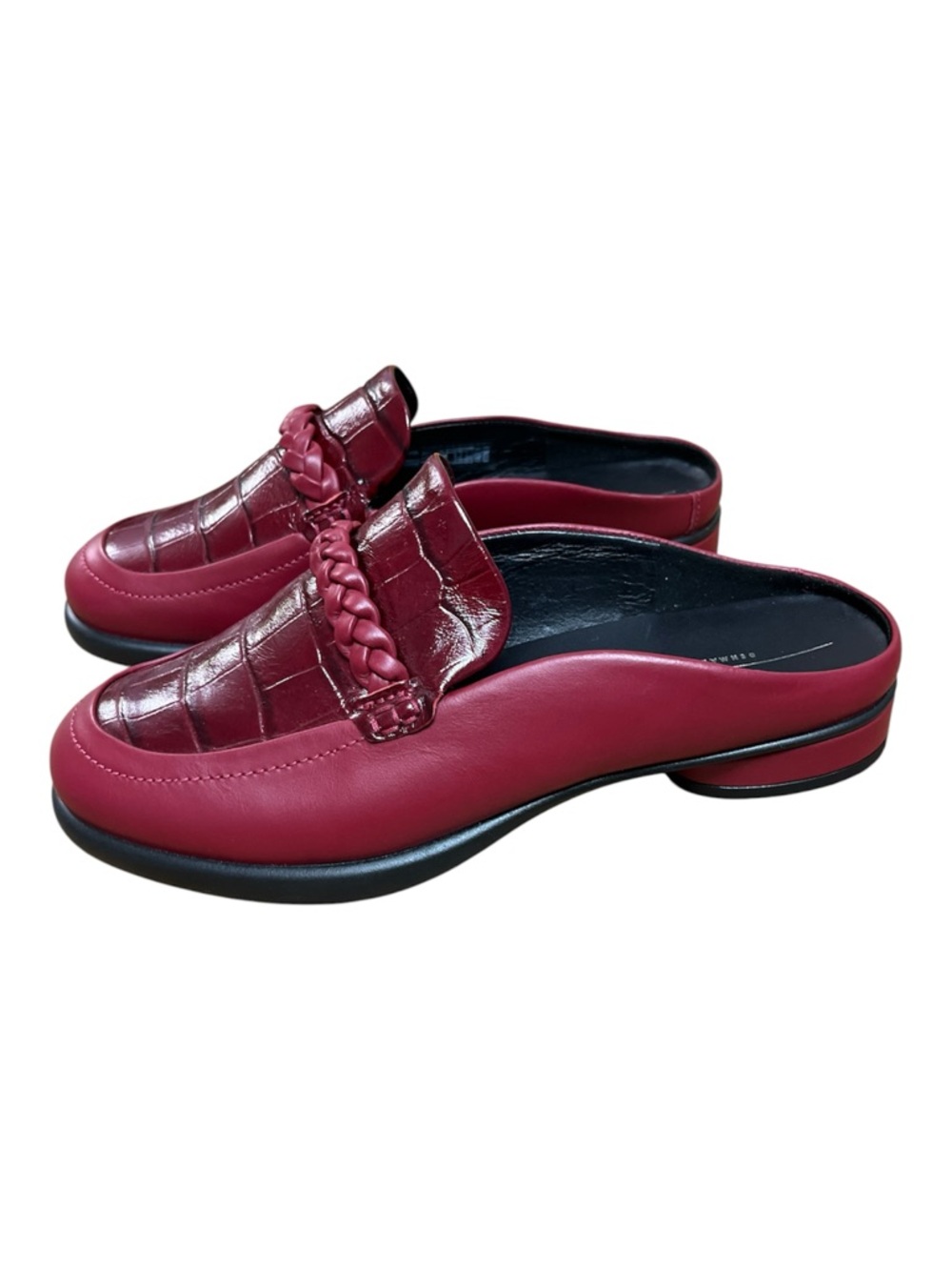ECCO Sculpted LX Braided Leather Mules - Burgundy / Brick Red Croc Embossed